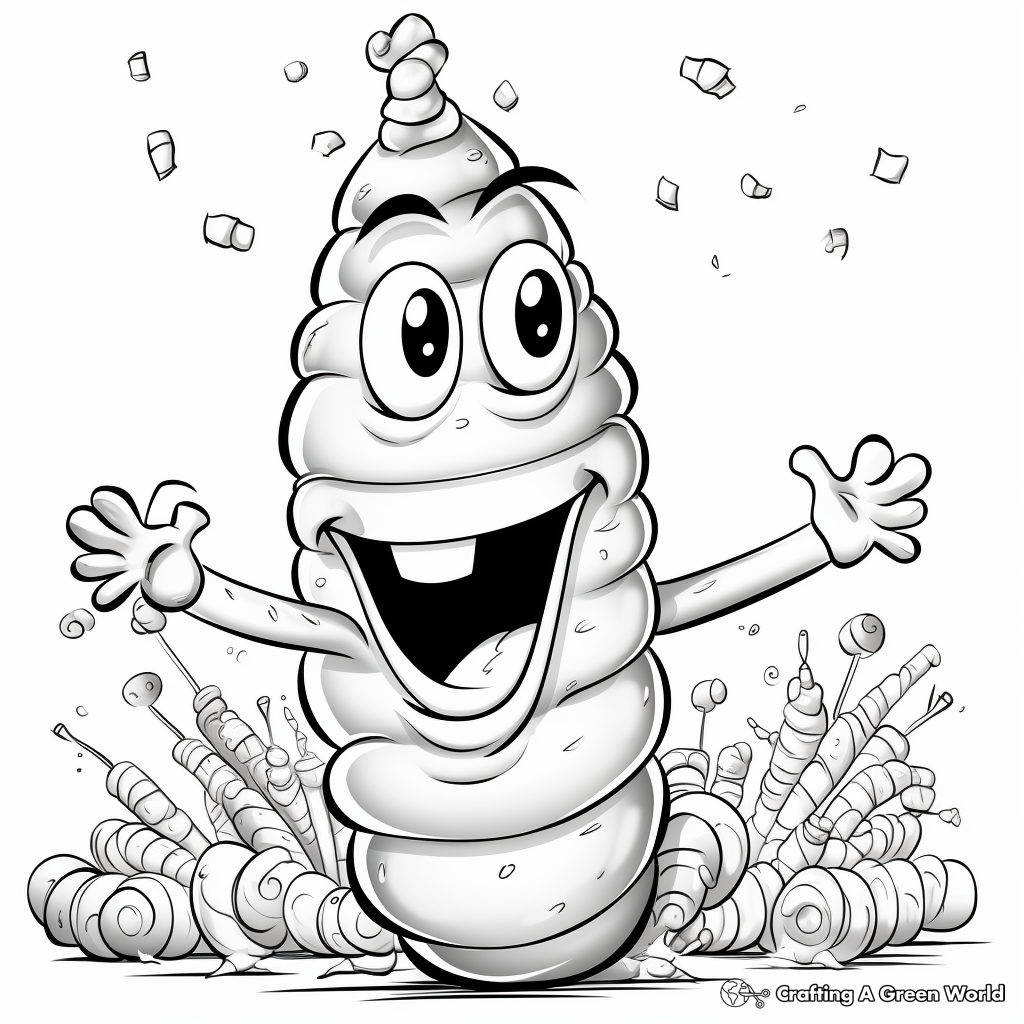 Fun-Filled Gummy Worm Party Coloring Pages 1