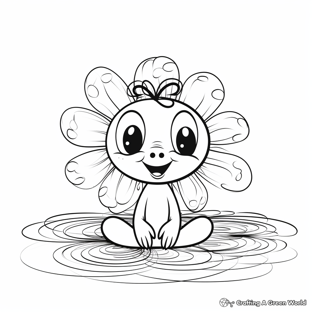 Fun Frog with Water Lily Coloring Pages 1