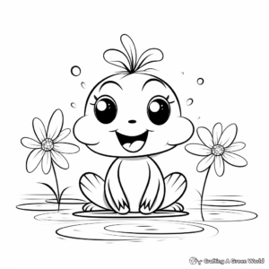 Fun Frog with Water Lily Coloring Pages 2