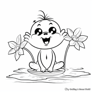 Fun Frog with Water Lily Coloring Pages 4