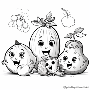 Fun Fruits Group Coloring Pages 1