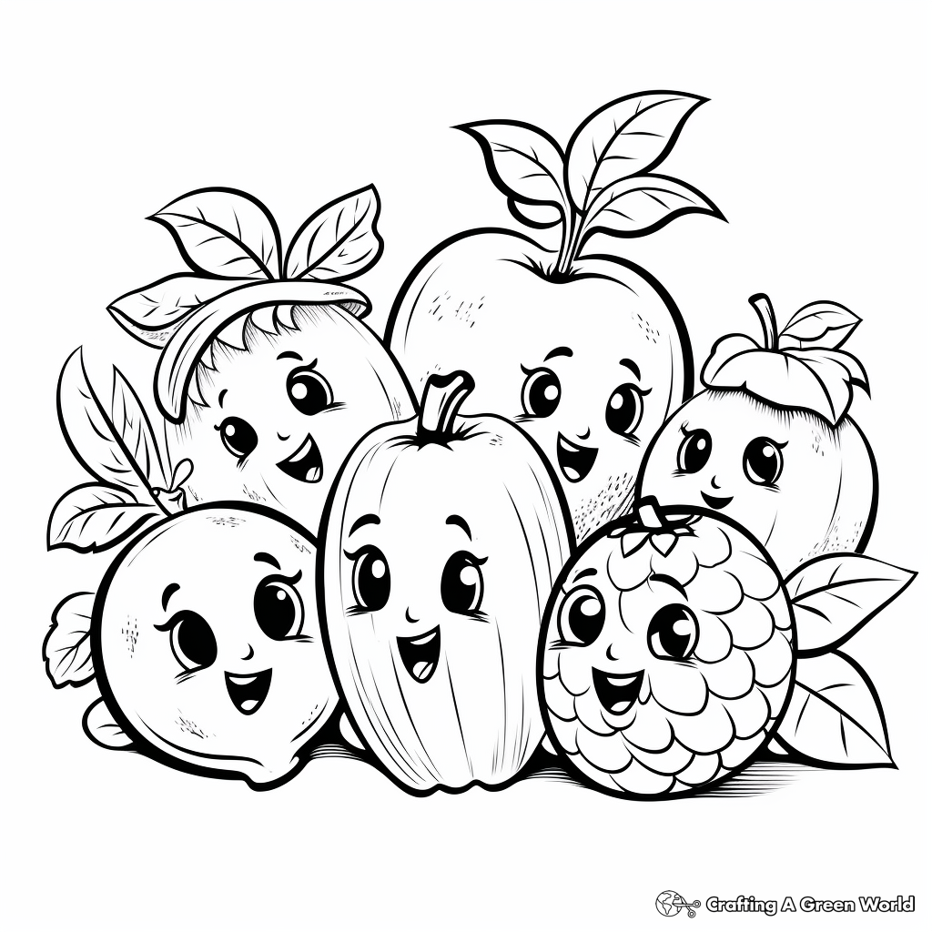 Fun Fruits Group Coloring Pages 2