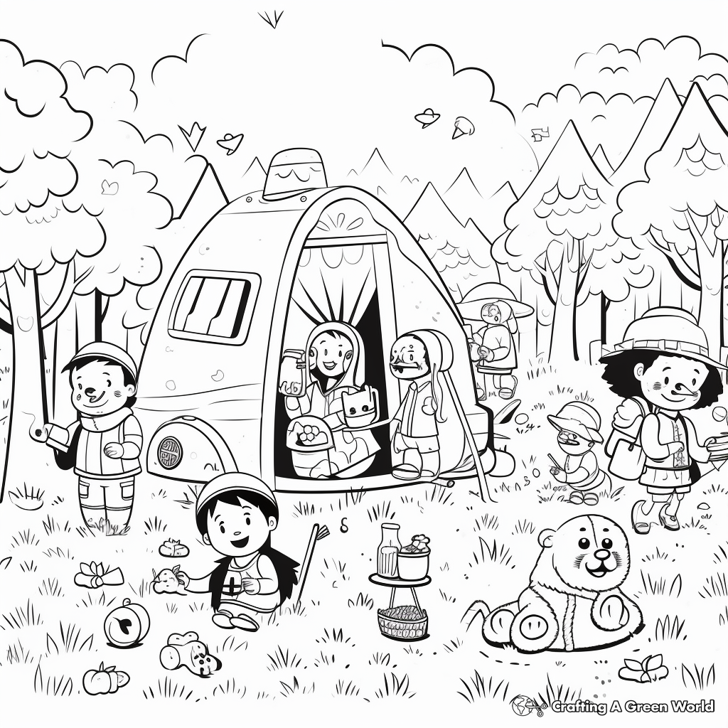 Fun-packed Camping and Bear Hunt Coloring Pages 1