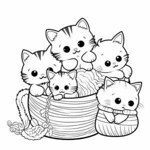Fun Plump Kittens Playing with Yarn Coloring Pages 3