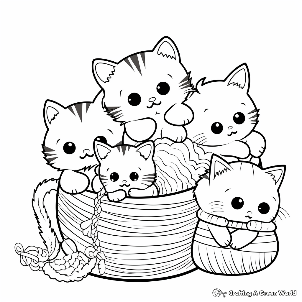 Fun Plump Kittens Playing with Yarn Coloring Pages 3