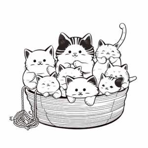 Fun Plump Kittens Playing with Yarn Coloring Pages 4