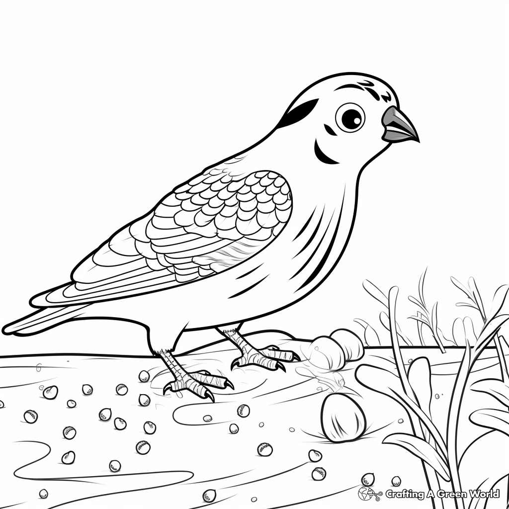 Fun Quail Eating Seeds Coloring Page 2