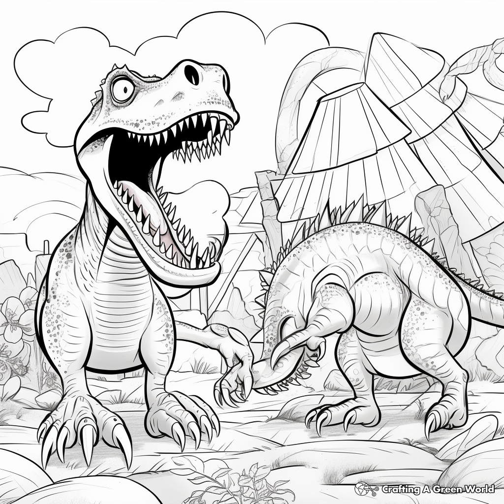 Fun Spinosaurus vs T-Rex Maze Coloring Pages 2