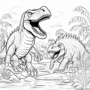 Fun Spinosaurus vs T-Rex Maze Coloring Pages 4
