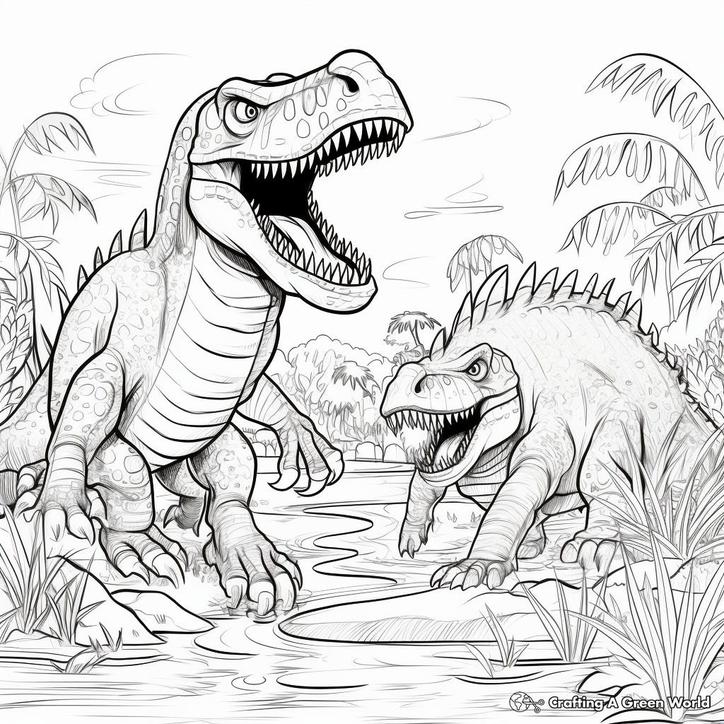 Fun Spinosaurus vs T-Rex Maze Coloring Pages 4