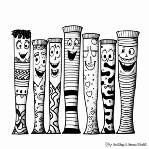 Funky Socks Family Coloring Pages: Pairs and Singles 1
