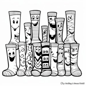 Funky Socks Family Coloring Pages: Pairs and Singles 2