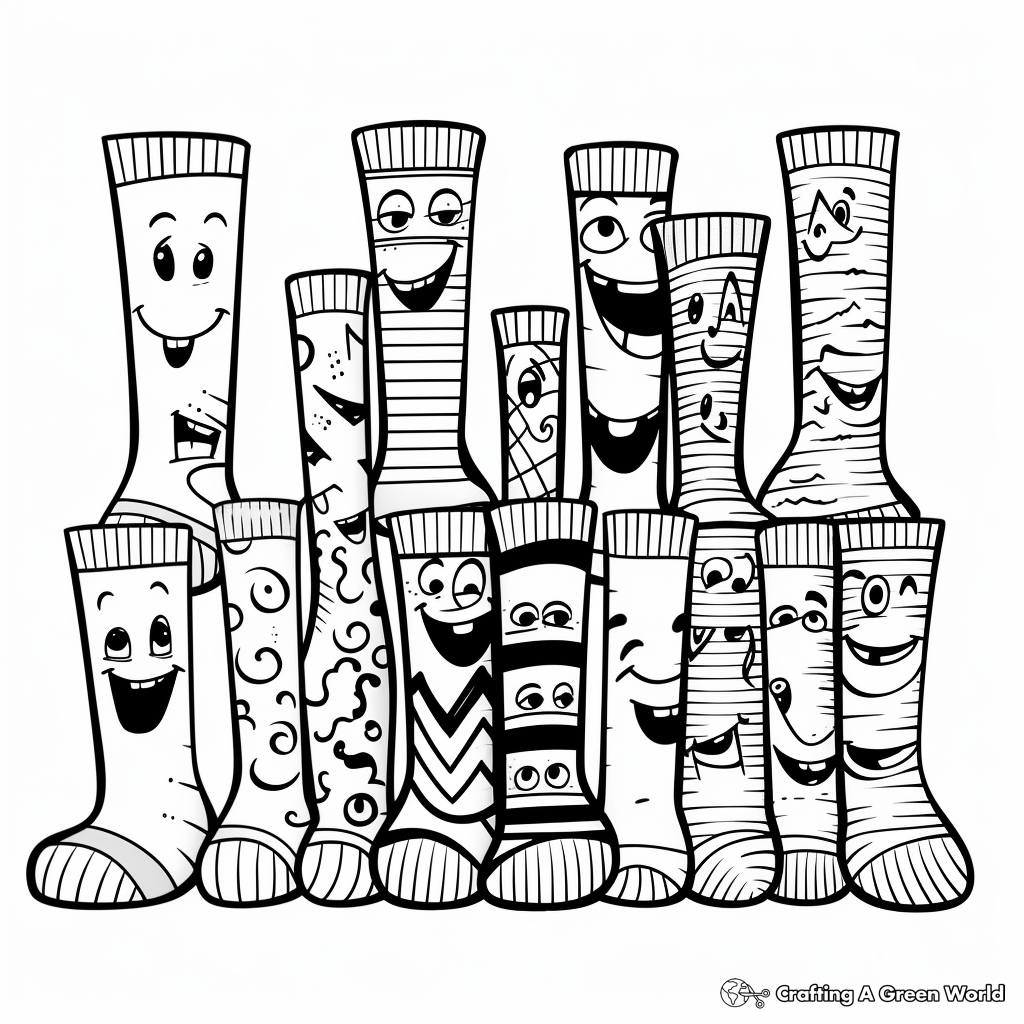 Funky Socks Family Coloring Pages: Pairs and Singles 2