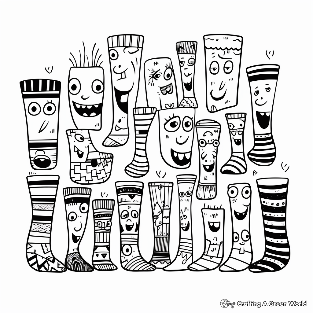 Funky Socks Family Coloring Pages: Pairs and Singles 3