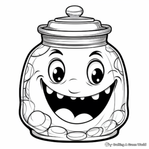 Funny Cartoon Candy Jar Coloring Page 1