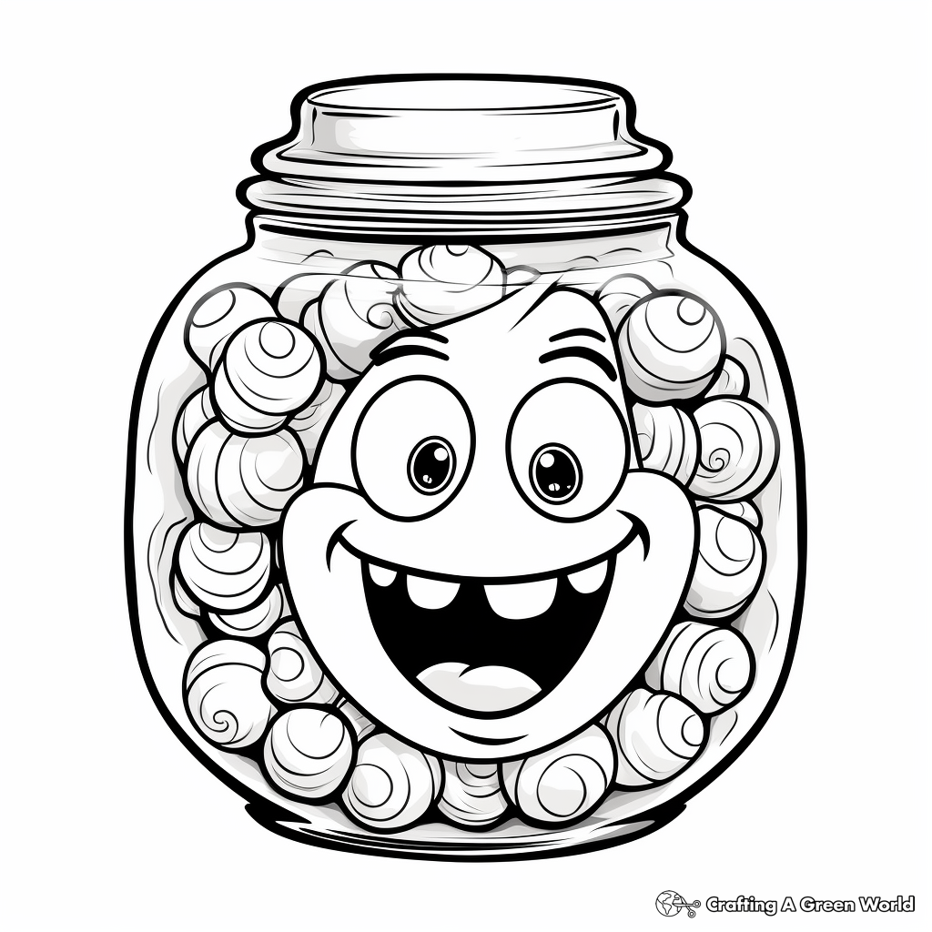 Funny Cartoon Candy Jar Coloring Page 2