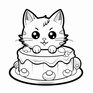 Funny Cartoon Cat Cake Coloring Pages 1