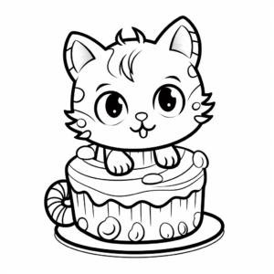 Funny Cartoon Cat Cake Coloring Pages 3