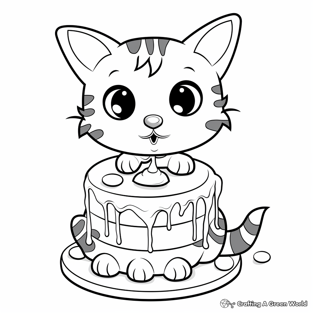 Funny Cartoon Cat Cake Coloring Pages 4