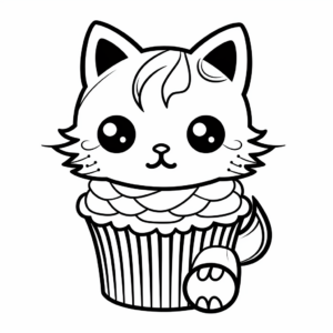 Funny Cat in a Cupcake Coloring Pages 2