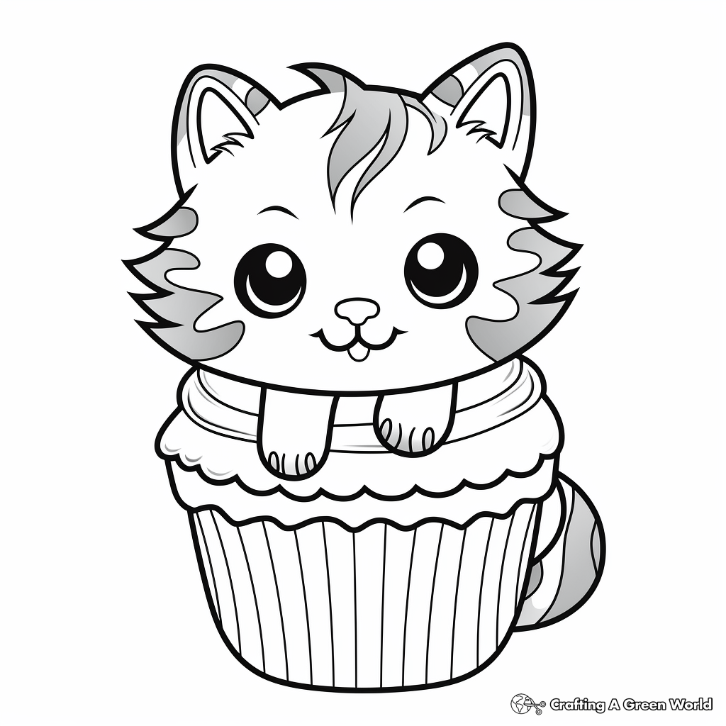 Funny Cat in a Cupcake Coloring Pages 3