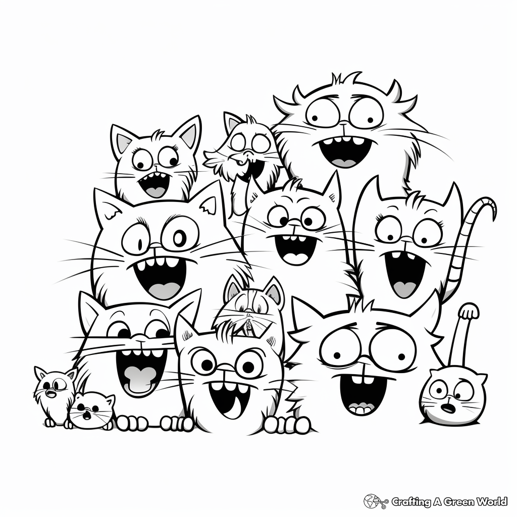 Funny Cat Pack Making Faces Coloring Pages 1