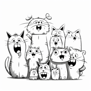 Funny Cat Pack Making Faces Coloring Pages 2