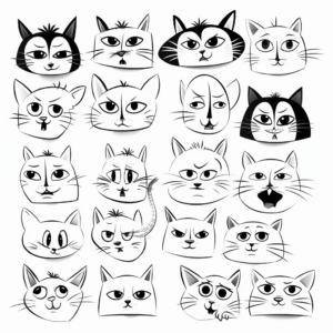 Funny Cat Pack Making Faces Coloring Pages 4