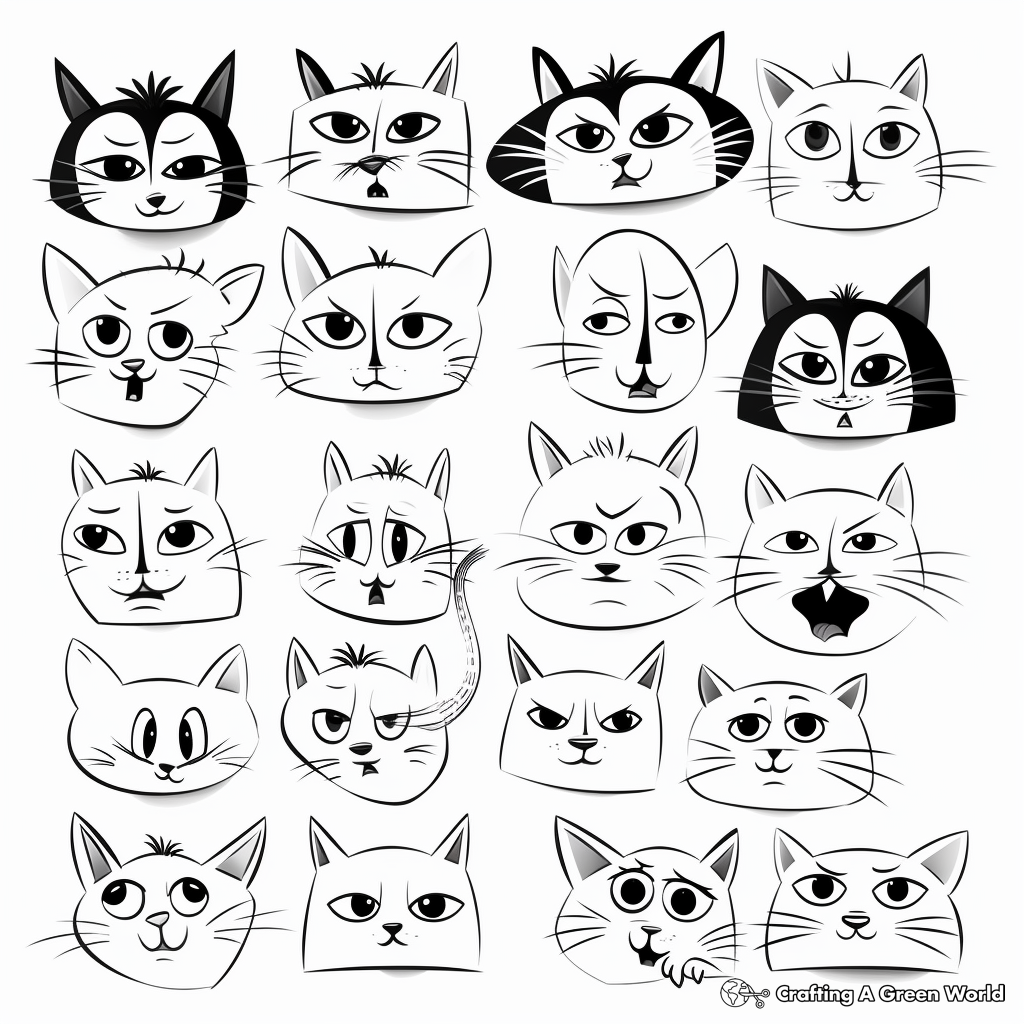 Funny Cat Pack Making Faces Coloring Pages 4
