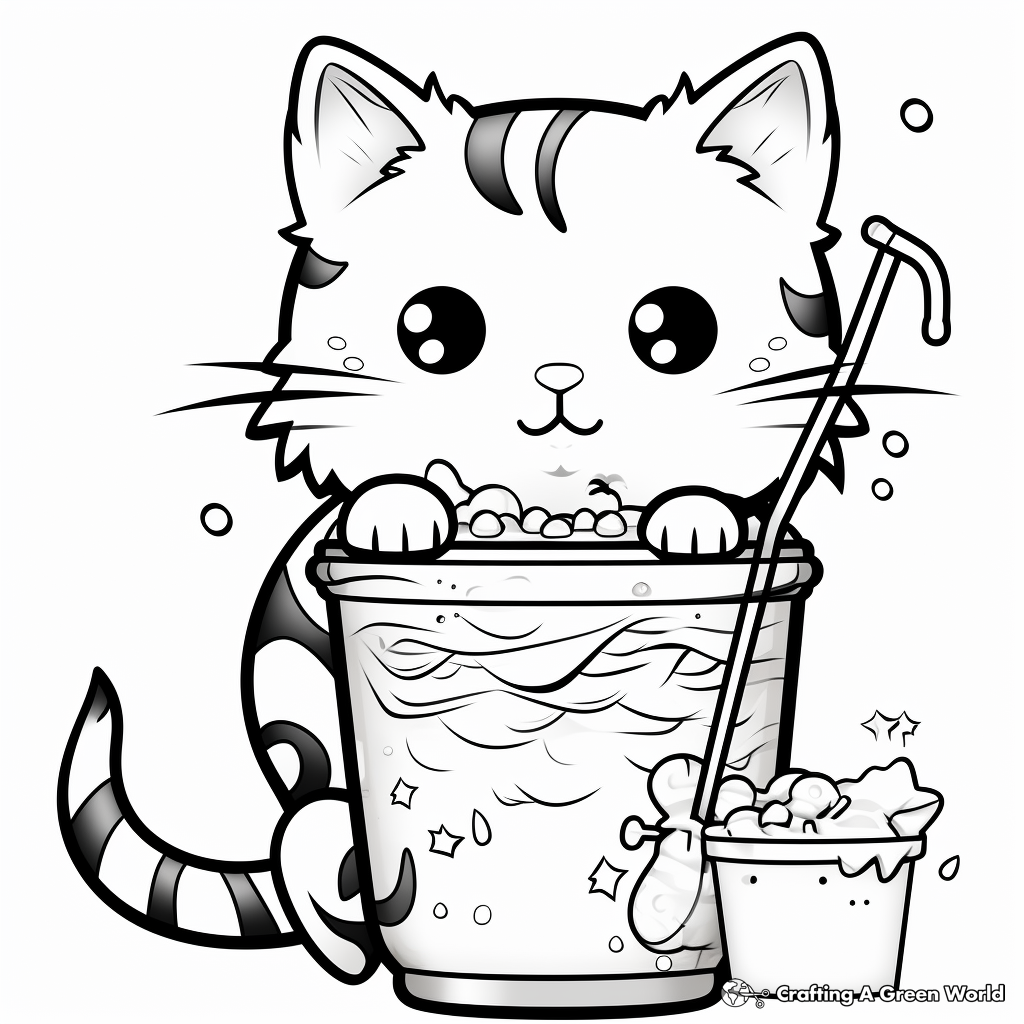 Funny Cat Sipping Boba Coloring Pages 3