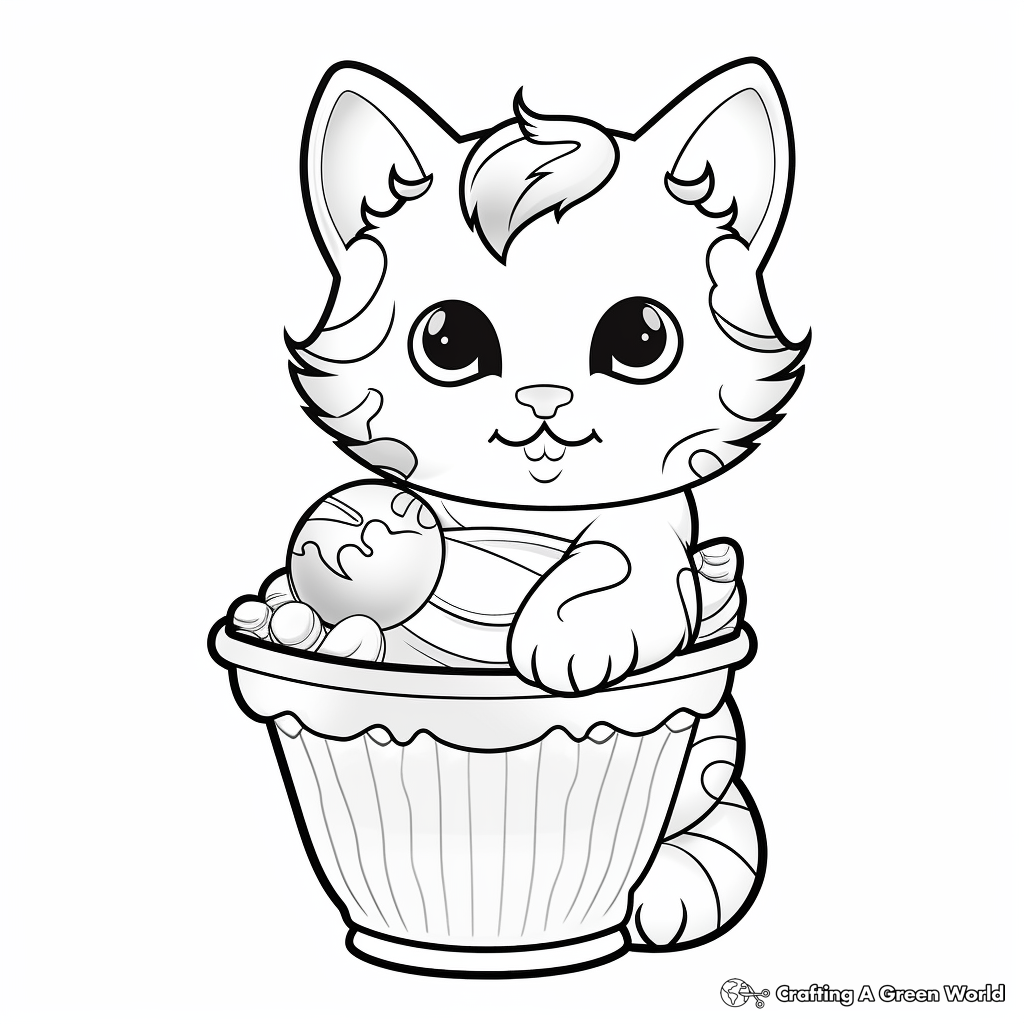 Funny Cat With Big Ice Cream Sundae Coloring Pages 1