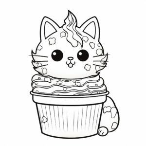 Funny Cat With Big Ice Cream Sundae Coloring Pages 2