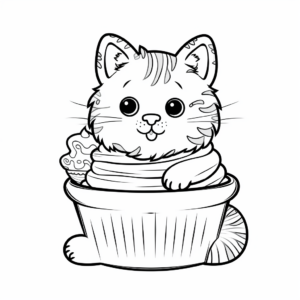 Funny Cat With Big Ice Cream Sundae Coloring Pages 3