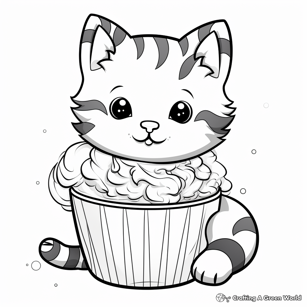 Funny Cat With Big Ice Cream Sundae Coloring Pages 4