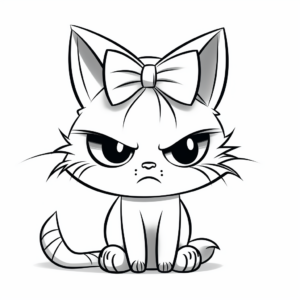 Funny Grumpy Cat with Bow Coloring Pages 1