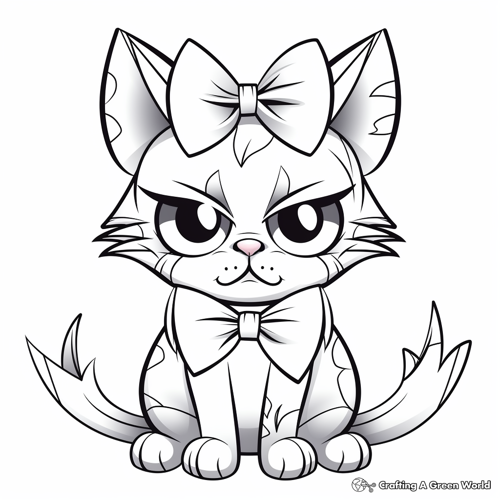 Funny Grumpy Cat with Bow Coloring Pages 3