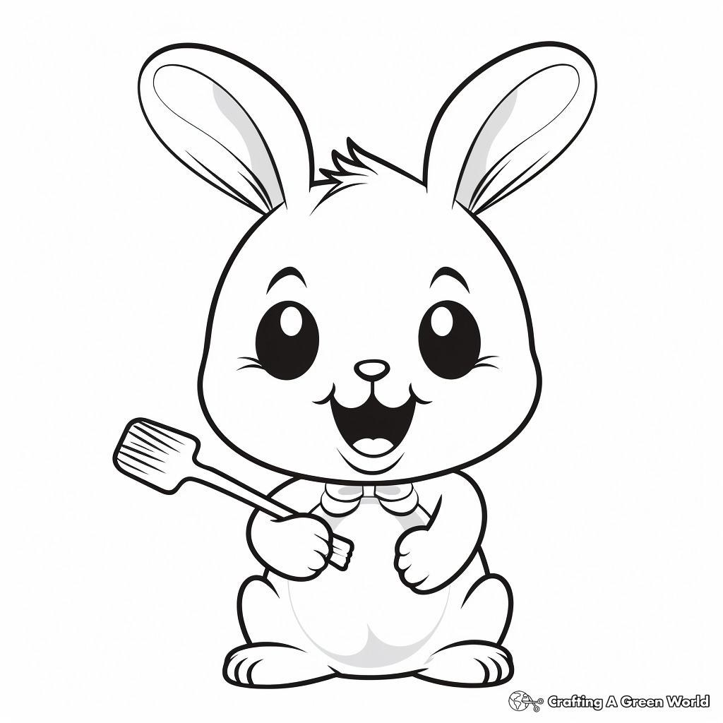 Funny Kawaii Bunny Toothbrushing Coloring Pages 3