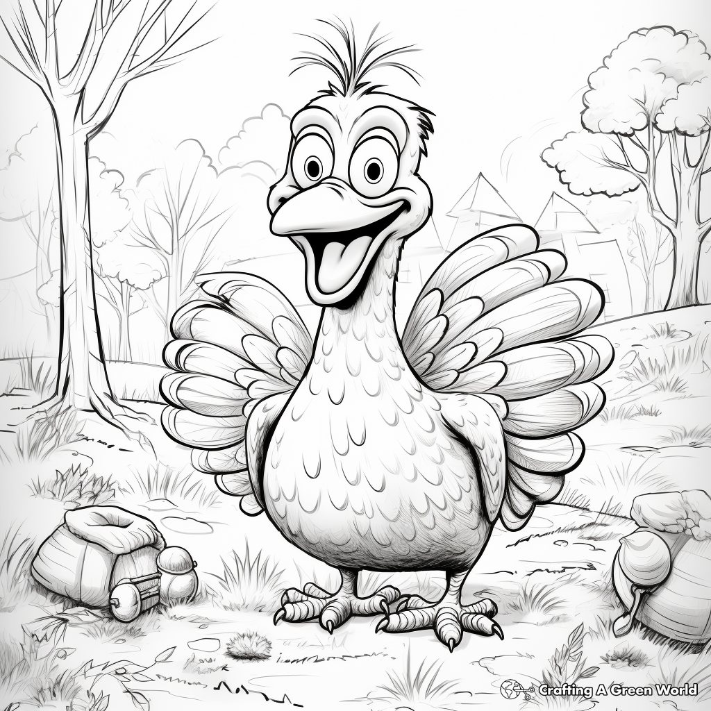 Funny Turkey Action Scene Coloring Pages 1