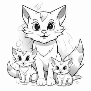 Furry Mom Cat and Kittens Coloring Pages 1