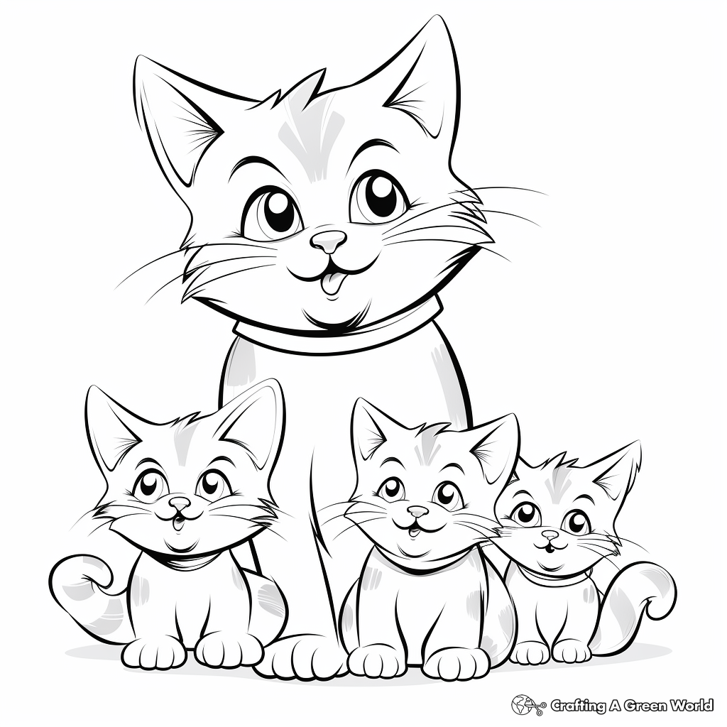 Furry Mom Cat and Kittens Coloring Pages 3