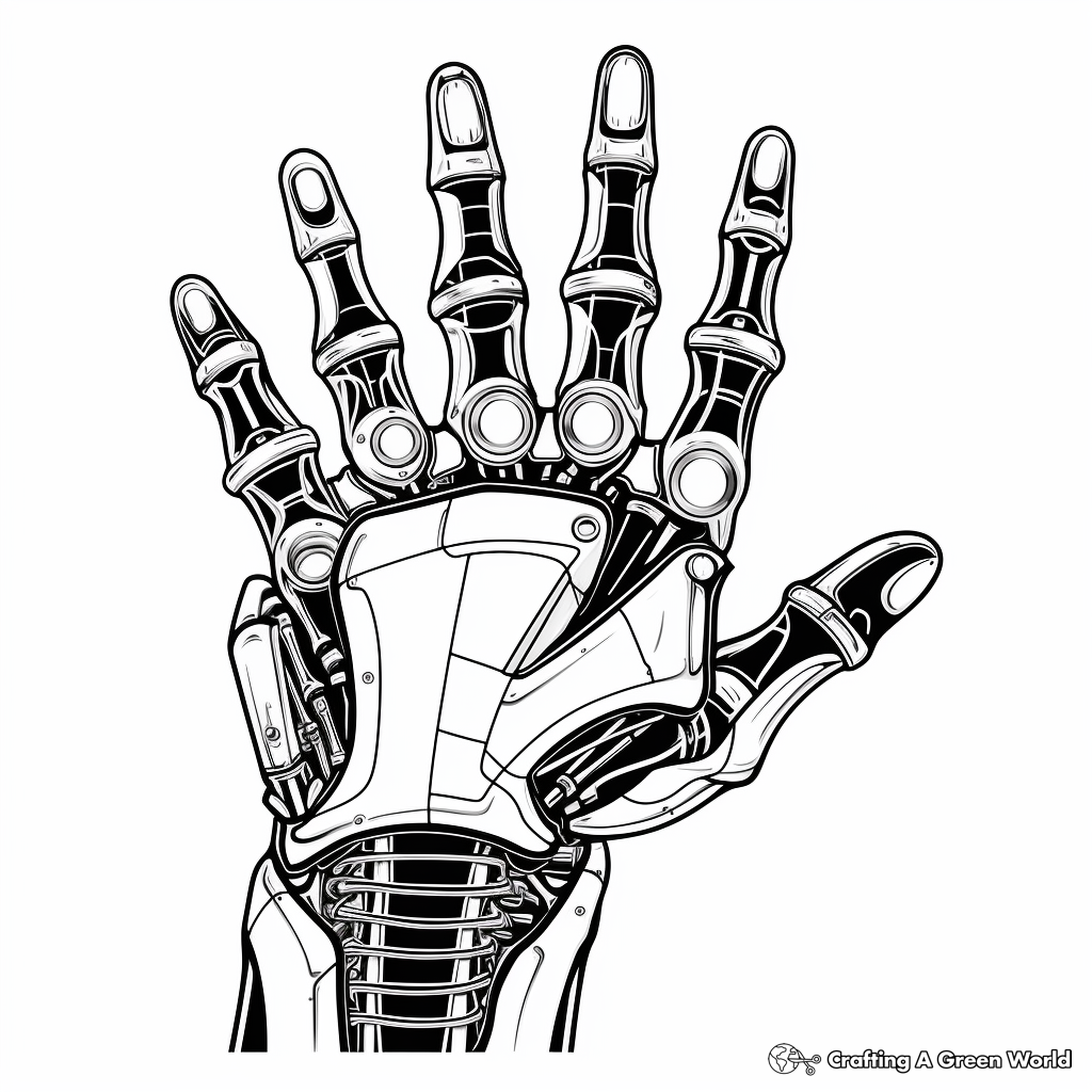 Futuristic Cyborg Skeleton Hand Coloring Pages 1