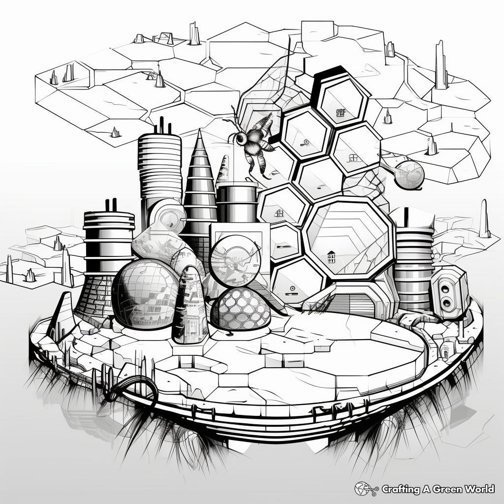 Futuristic Honeycomb Design Coloring Pages 1