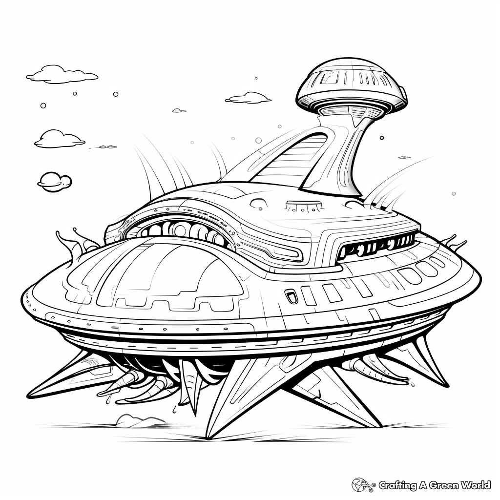 Galactic Battles: Alien Warship Coloring Pages 1