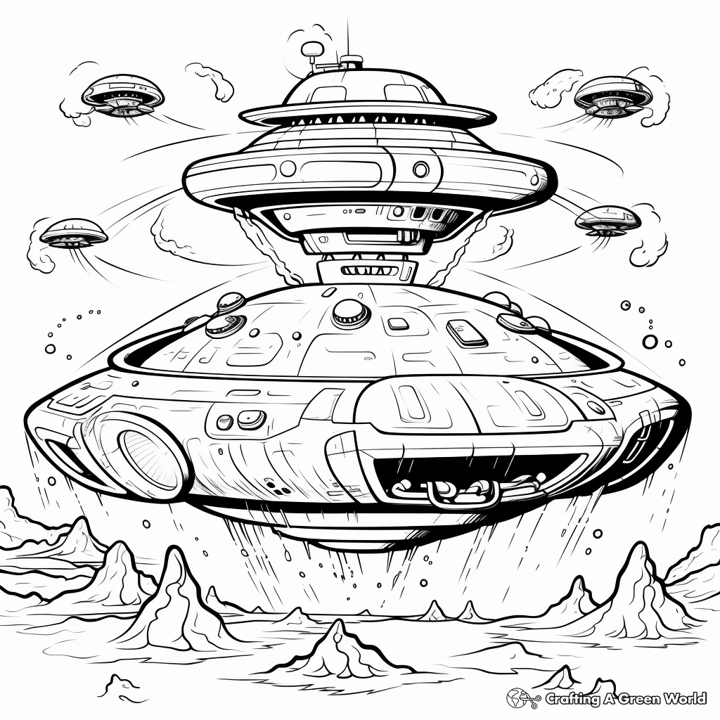 Galactic Battles: Alien Warship Coloring Pages 4