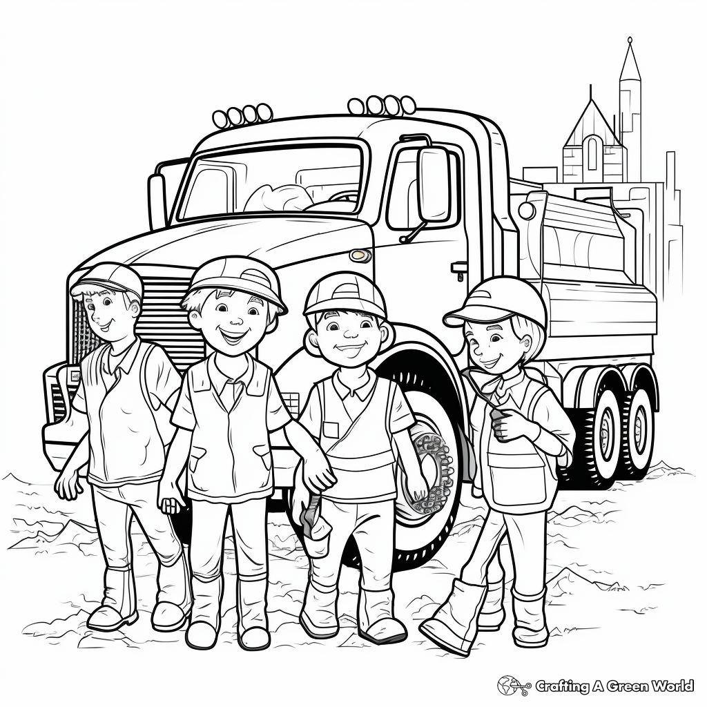Garbage Truck Crew Coloring Pages: Driver and Loaders 2