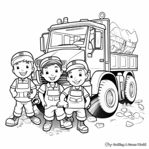 Garbage Truck Crew Coloring Pages: Driver and Loaders 4