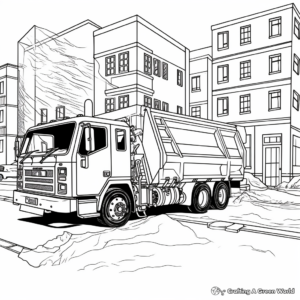 Garbage Truck in Action: City-Scene Coloring Pages 3