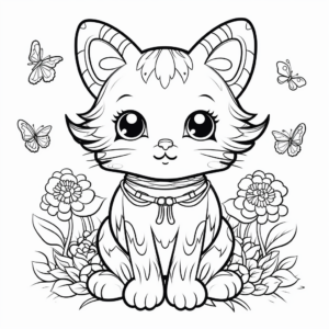 Garden Angel Cat Coloring Pages 1