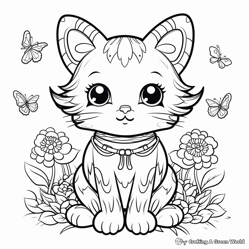 Garden Angel Cat Coloring Pages 1