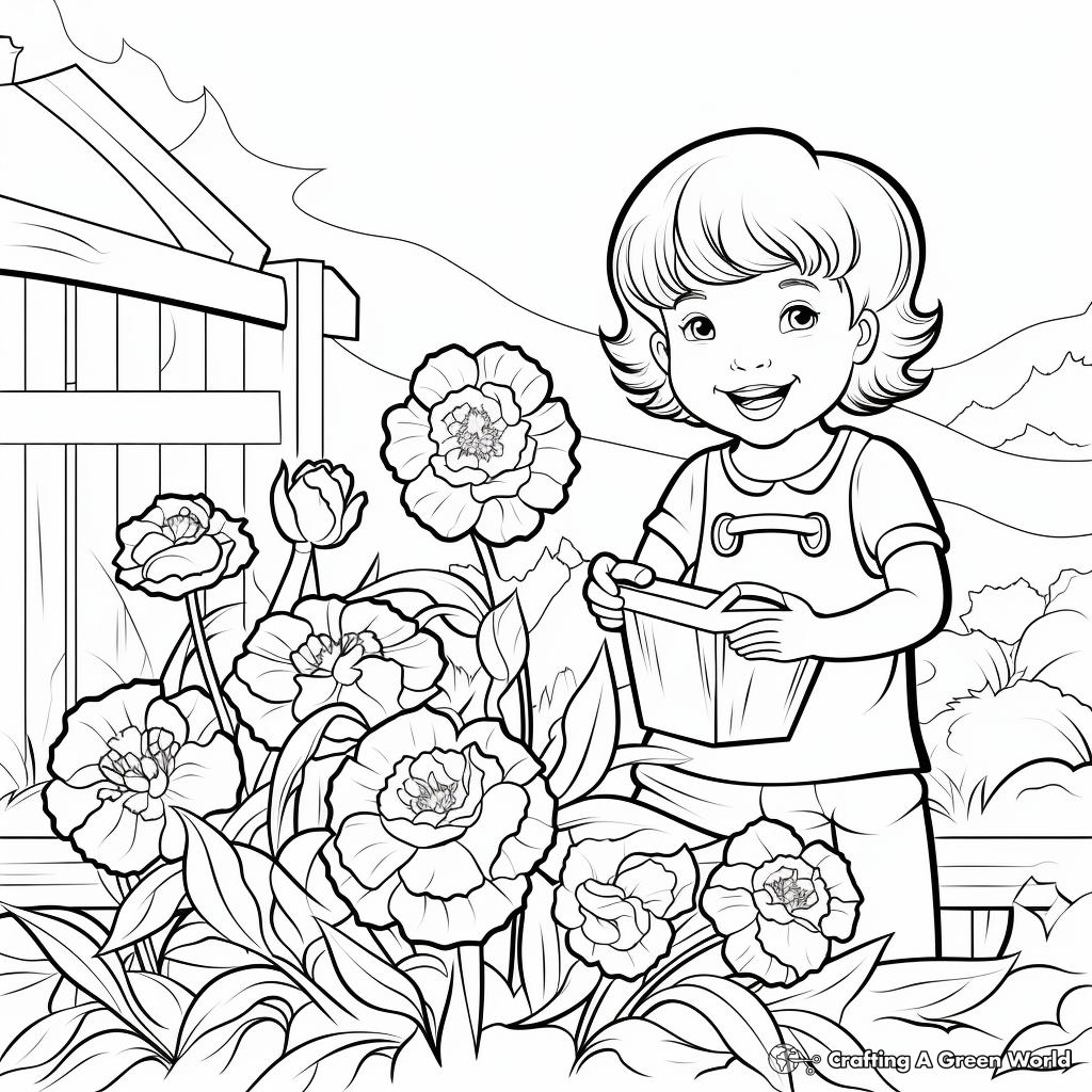Garden Scene Peony Coloring Pages 1
